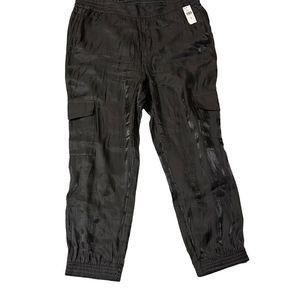 Anthropologie Women's Metallic Green Cargo Pockets Casual Jogger Pants Size XL